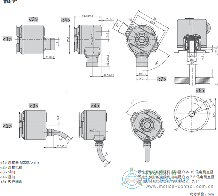 AC58-CC-Link光電絕對值通用編碼器外形及安裝尺寸(盲軸F) - 西安德伍拓自動化傳動系統(tǒng)有限公司