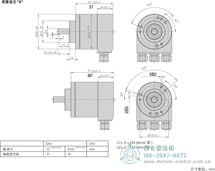 AC58-DeviceNet光電絕對(duì)值通用編碼器外形及安裝尺寸(夾緊法蘭K) - 西安德伍拓自動(dòng)化傳動(dòng)系統(tǒng)有限公司