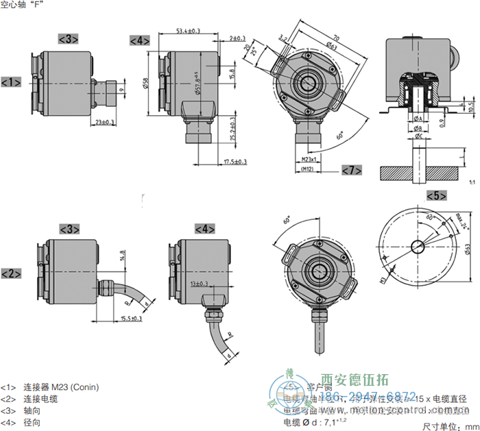 AC58I-SSI帶增量信號絕對值編碼器外形及安裝尺寸(空心軸F) - 西安德伍拓自動化傳動系統(tǒng)有限公司