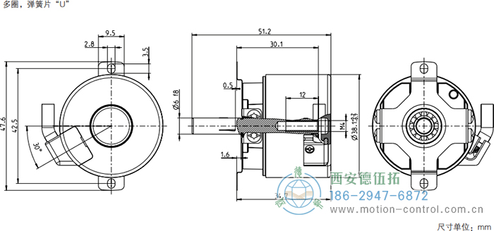 AD34光電絕對值電機反饋編碼器外形及安裝尺寸(多圈，彈簧片U) - 西安德伍拓自動化傳動系統(tǒng)有限公司