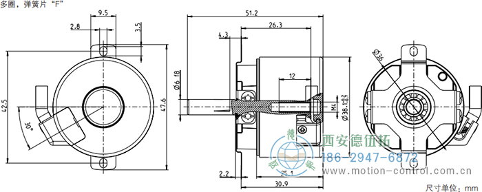 AD34光電絕對值電機反饋編碼器外形及安裝尺寸(多圈，彈簧片F(xiàn)) - 西安德伍拓自動化傳動系統(tǒng)有限公司