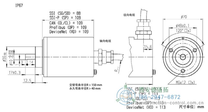 AX70/AX71光電絕對(duì)值防爆編碼器外形及安裝尺寸IP67 - 西安德伍拓自動(dòng)化傳動(dòng)系統(tǒng)有限公司