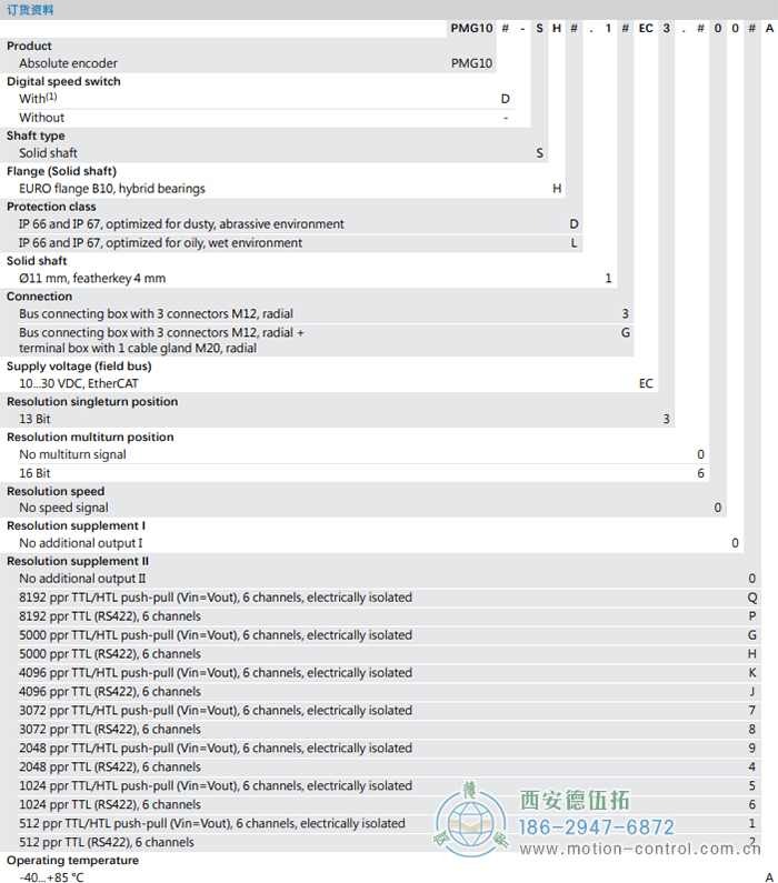 PMG10 - EtherCAT絕對值重載編碼器訂貨選型參考(?11 mm實心軸，帶歐式法蘭B10或外殼支腳 (B3)) - 西安德伍拓自動化傳動系統(tǒng)有限公司