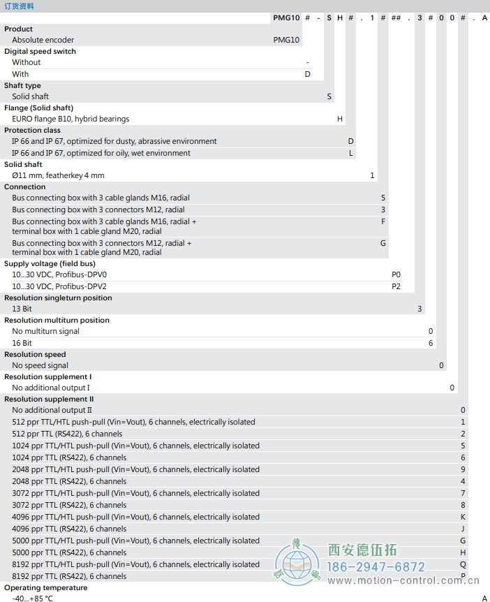 PMG10 - Profibus DP絕對值重載編碼器訂貨選型參考(?11 mm實心軸，帶歐式法蘭B10或外殼支腳 (B3)) - 西安德伍拓自動化傳動系統(tǒng)有限公司