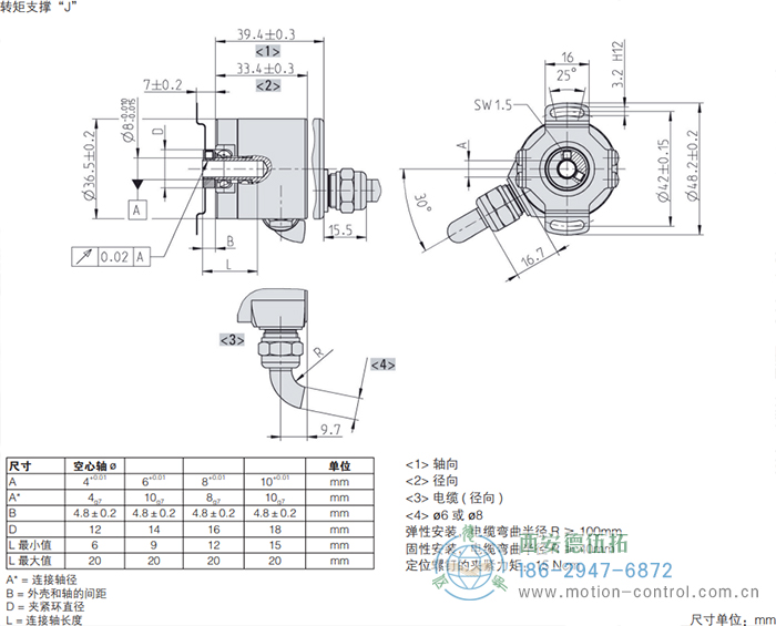 RI36-H空心軸光電增量通用編碼器外形及安裝尺寸(轉(zhuǎn)矩支撐J) - 西安德伍拓自動(dòng)化傳動(dòng)系統(tǒng)有限公司