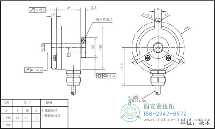 RI50光電增量輕載編碼器外形及安裝尺寸 - 西安德伍拓自動化傳動系統(tǒng)有限公司